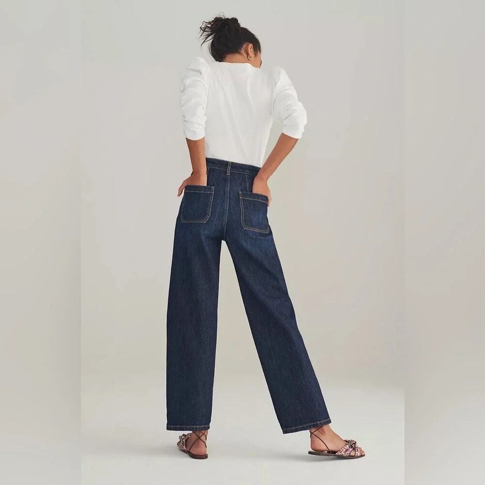 ANTHROPOLOGIE PILCRO The Column Straight-Leg High-Rise Dark Wash Jeans Size 25 - Picture 2 of 10